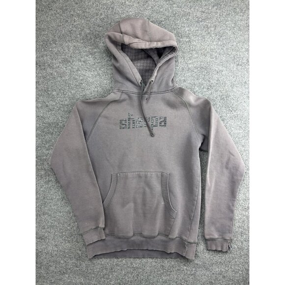 Sherpa Hoodie Mens Medium Gray Pullover Fleece Logo Raglan Kangaroo Pocket - Picture 1 of 9